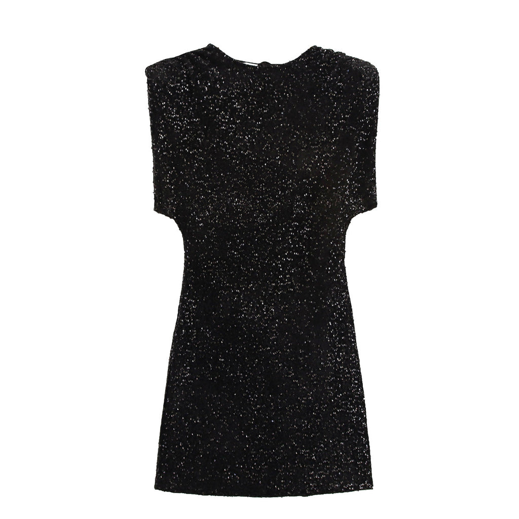 Winter Women Clothing Velvet Texture Sleeveless Back V neck Hip Dress