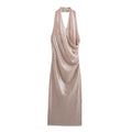 Women French Sequin Pleated Halter Dress