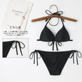 Bikini Swimsuit Women Fixed Chest Pad Basic Solid Color Bikini Three Point Sexy Split Swimsuit