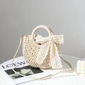 Crossbody Small Bag for Women Lace Bow Hand Woven Bag Shoulder Portable Crossbody Straw Woven Bag