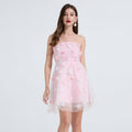 Women Embroidery Bead Studded Three Dimensional Flower High Waist Dress Yarn Shag Dress