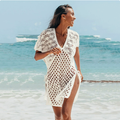 Blouse Women Knitted Hollow Out Cutout out V neck Pullover Short Sleeve Smock Dress Women Breathable