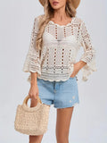 Women Crochet Hollowed Out 7 Minute Sleeve Sun Protection Jacket