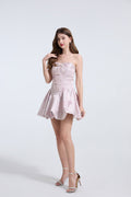Women Embroidered Pearl And Diamond Strapless Little Dress