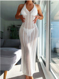 Sexy Cutout See through Beach Sleeveless Halter Dress Women Summer Slim Fit Slim Sexy Backless Maxi Dress