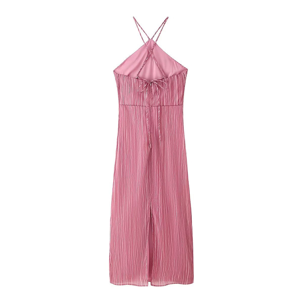 Spring Summer Women Clothing Sexy Sexy Slim Halter Lace up Texture Dress