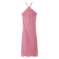 Spring Summer Women Clothing Sexy Sexy Slim Halter Lace up Texture Dress