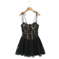 Spring Summer Women Clothing Sexy Sexy Lace Patchwork Waist Slimming Sling Dress