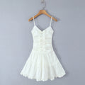 Sweet White Bow Layered Slim Mini Dress Women Summer Sexy Suspenders Puff Short Dress