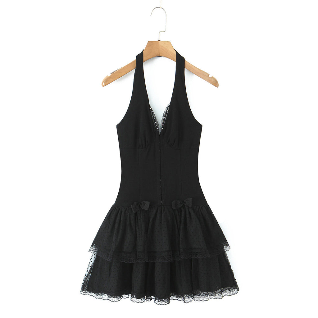Women Clothing Summer Pure Sweet Spicy Bow Bandage Fairy Spaghetti Strap Dress