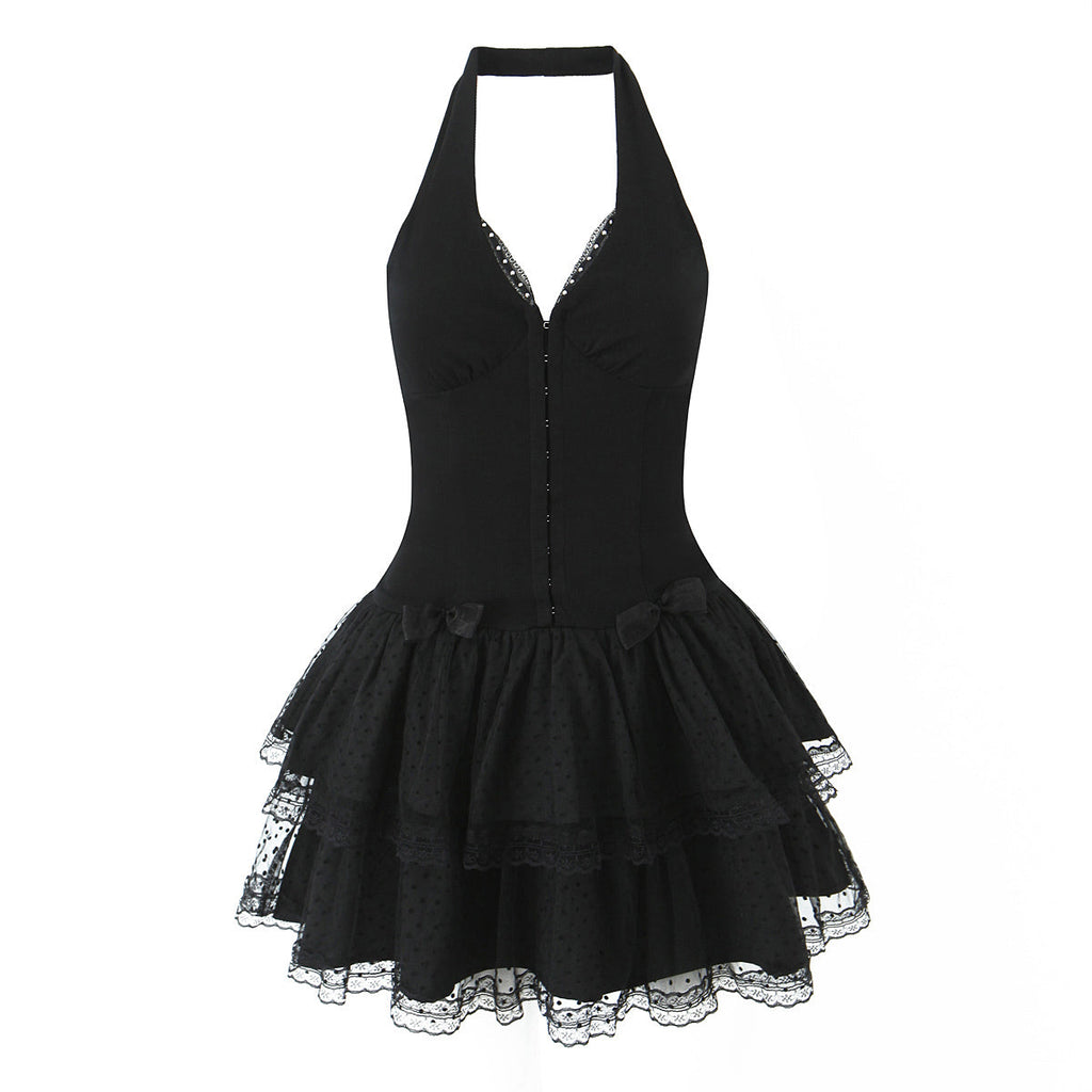 Women Clothing Summer Pure Sweet Spicy Bow Bandage Fairy Spaghetti Strap Dress