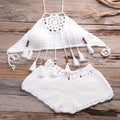 Hand-Wrapped Chest Bohemian Tassel Hollow Out Cutout Bikini Matching Hollow Out Cutout Stretch Shorts