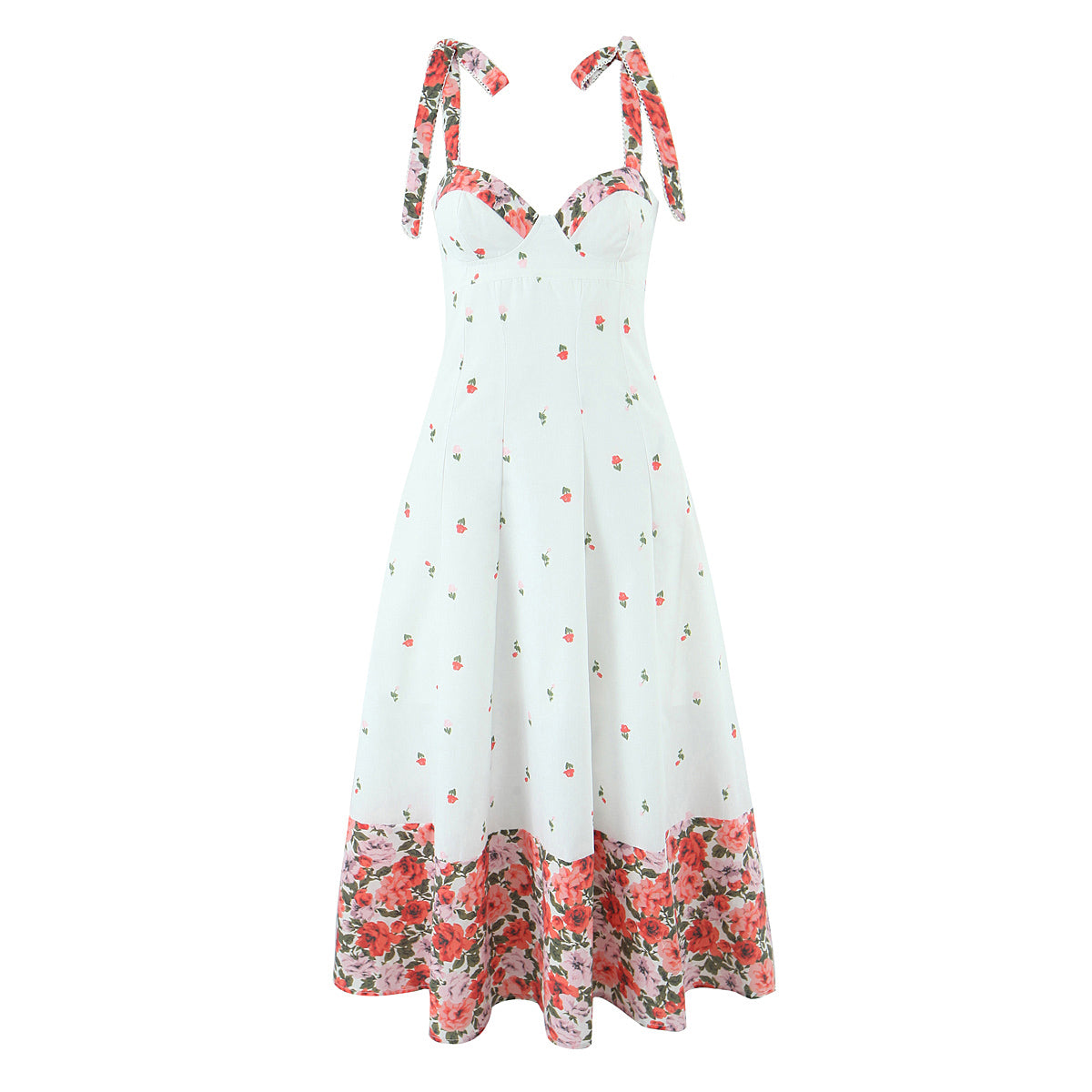 Elegant Sweet Dress Women Summer Printed Lace up Waist Tight Design Cami Dress