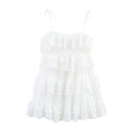 Women Clothing Summer French Embroidery Laminated Decoration Short Strap Dress