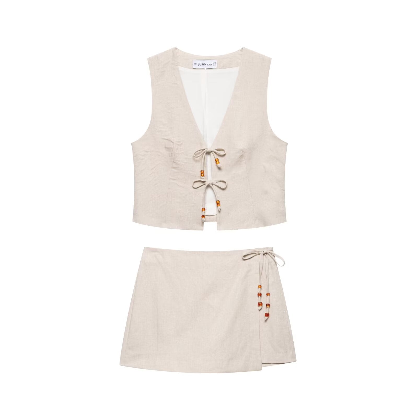 Summer Women Casual Sleeveless Beaded Vest Shorts
