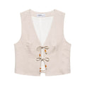 Summer Women Casual Sleeveless Beaded Vest Shorts