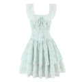 Slim Fit Big U Neck Lace Crochet Embroidery Printed Waist-Controlled Sleeveless Doll Dress