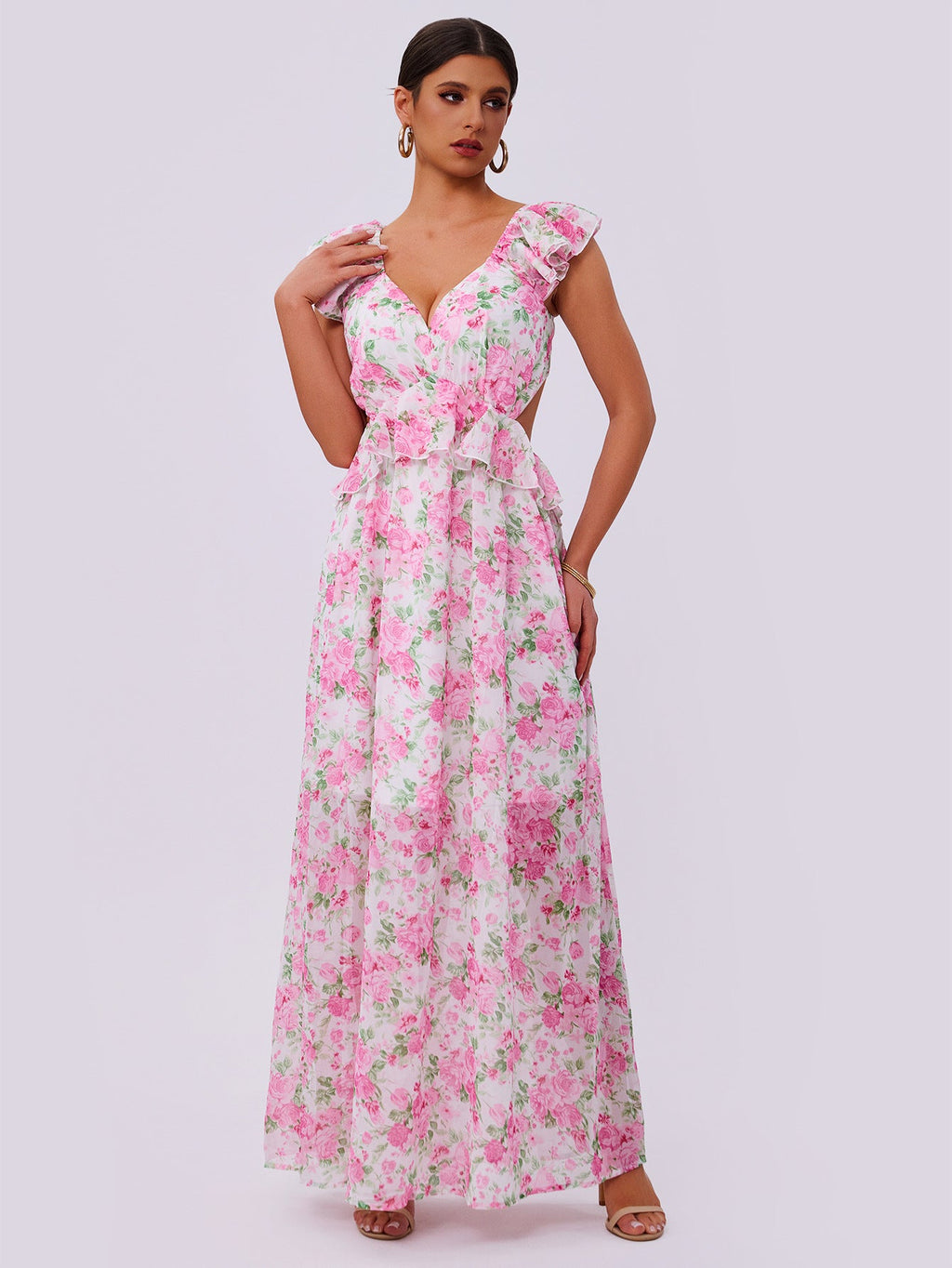 Summer Elegance Women Floral Printed Hem Long Women Clothing