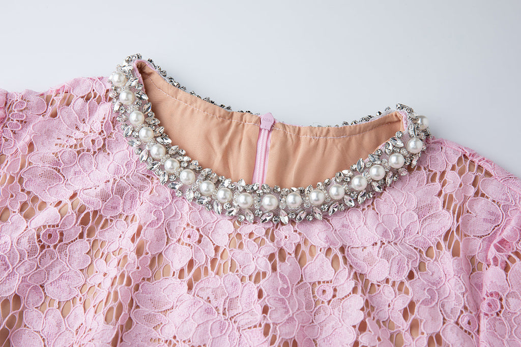 Women Spring Summer Lace Round Neck Dress