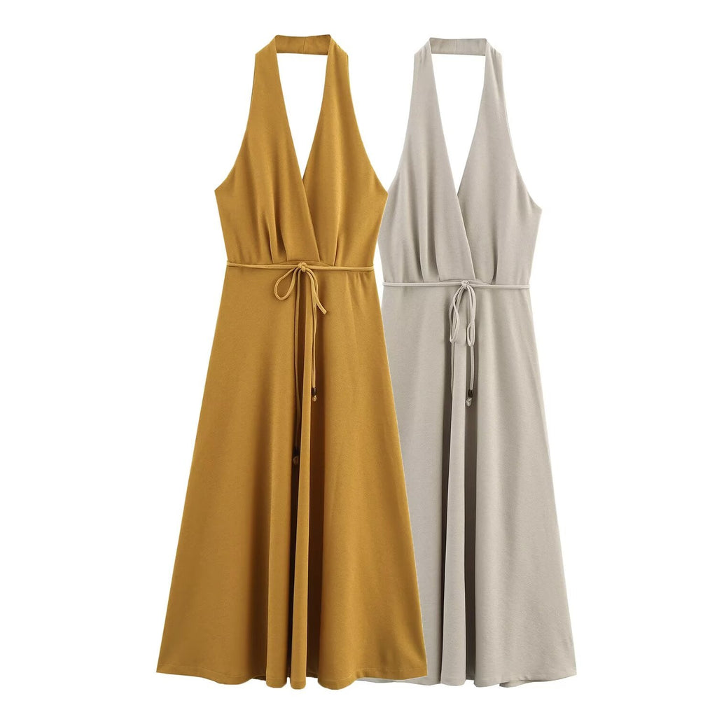 Women Clothing at Series Belt Hanging Collar Backless Dress