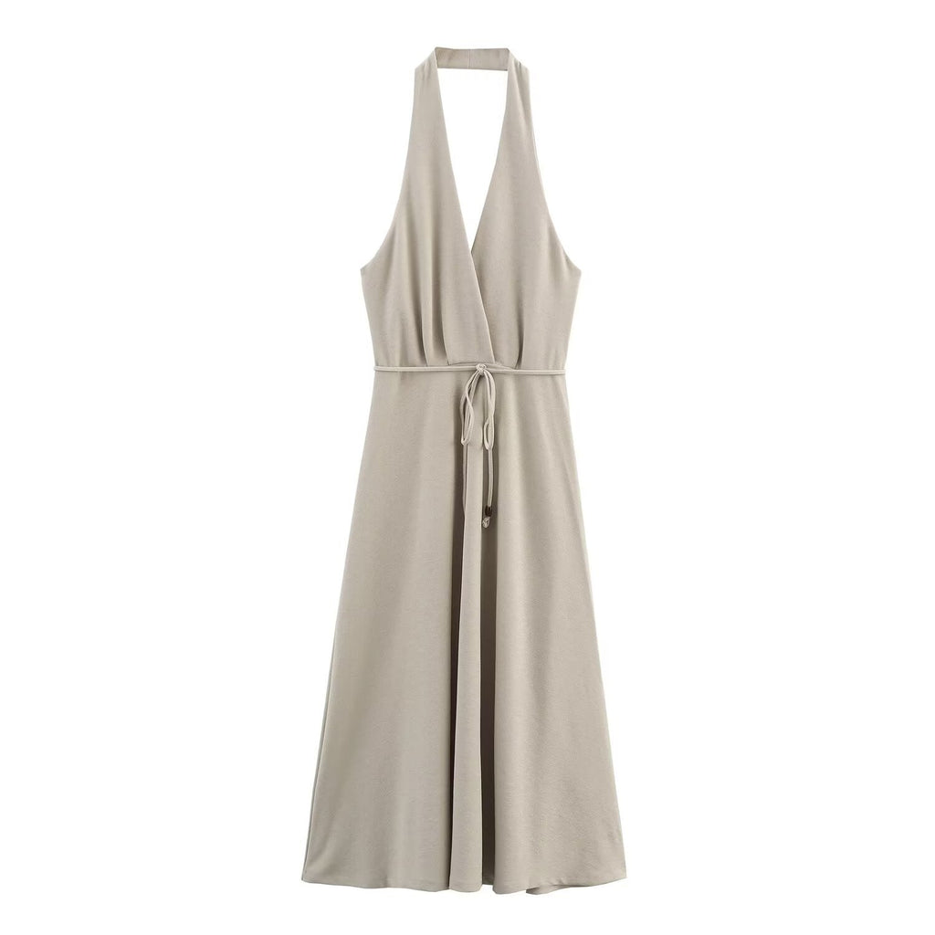 Women Clothing at Series Belt Hanging Collar Backless Dress