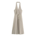 Women Clothing at Series Belt Hanging Collar Backless Dress