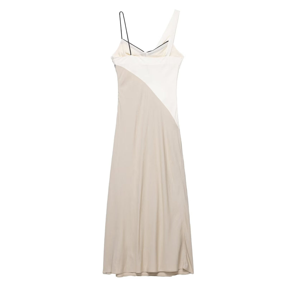 Women Clothing Summer Elegant Sexy V neck Mid Length Strap Stitching Midi Dress