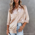 Spring Summer Solid Color Long Sleeve Office Collared Long Sleeve Shirt Solid Color Cardigan Satin Shirt