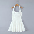 Summer Solid Color Elegant Green Sexy Waist Trimming Simple Halter Back Tied Dress