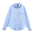Women Clothing Autumn Niche Chic Shell Craft Blue Shirt Long Sleeve Loose Shirt