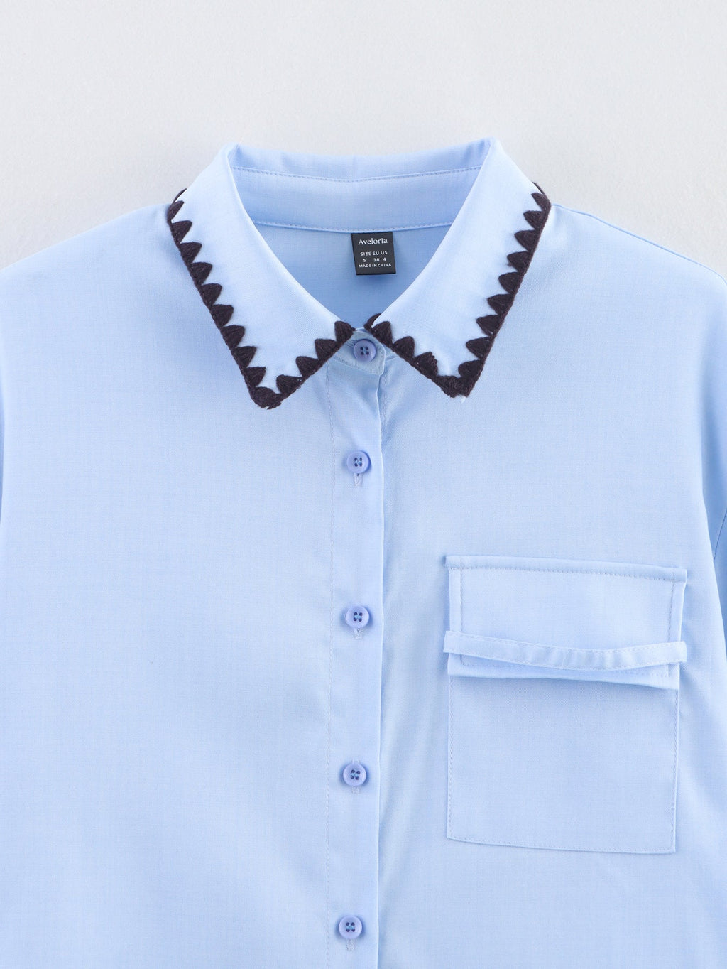 Women Clothing Autumn Niche Chic Shell Craft Blue Shirt Long Sleeve Loose Shirt