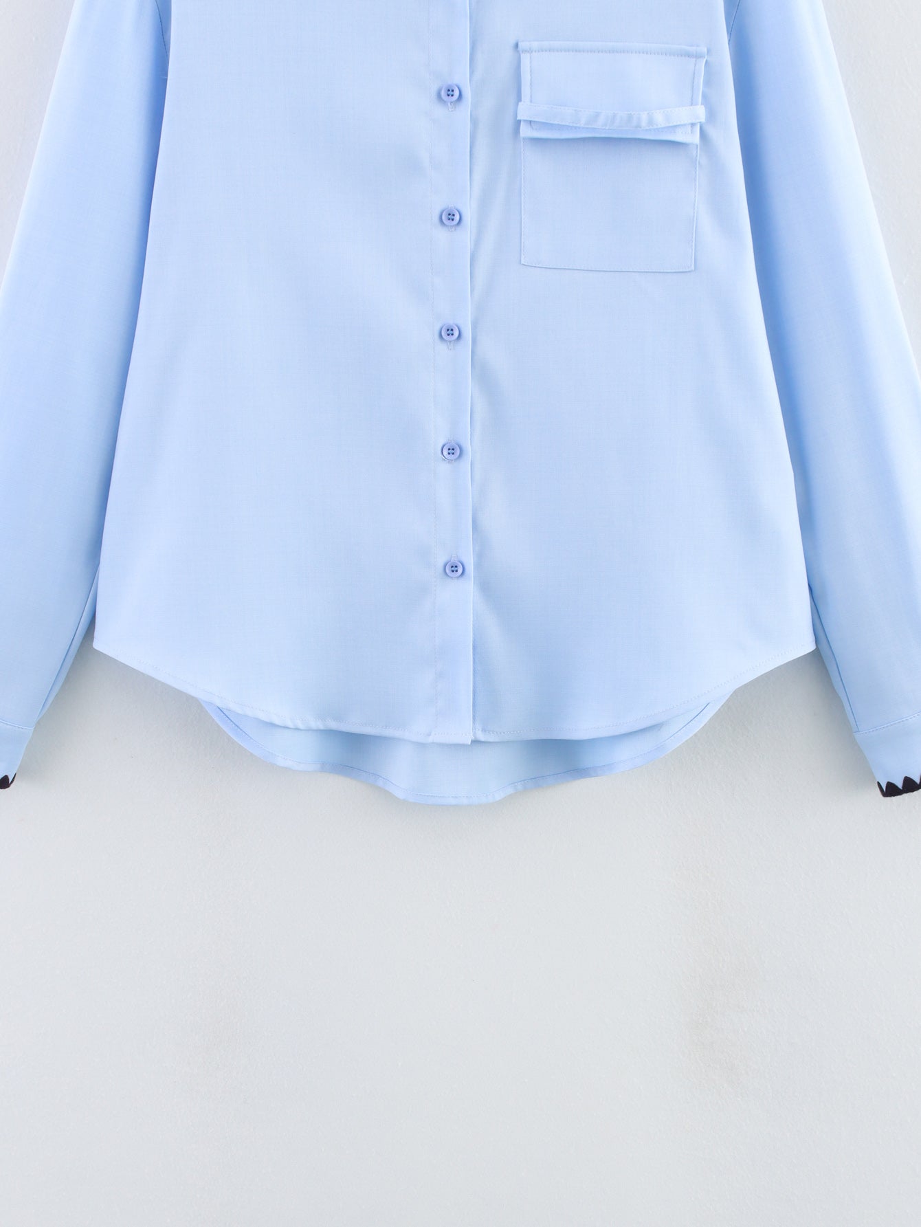 Women Clothing Autumn Niche Chic Shell Craft Blue Shirt Long Sleeve Loose Shirt