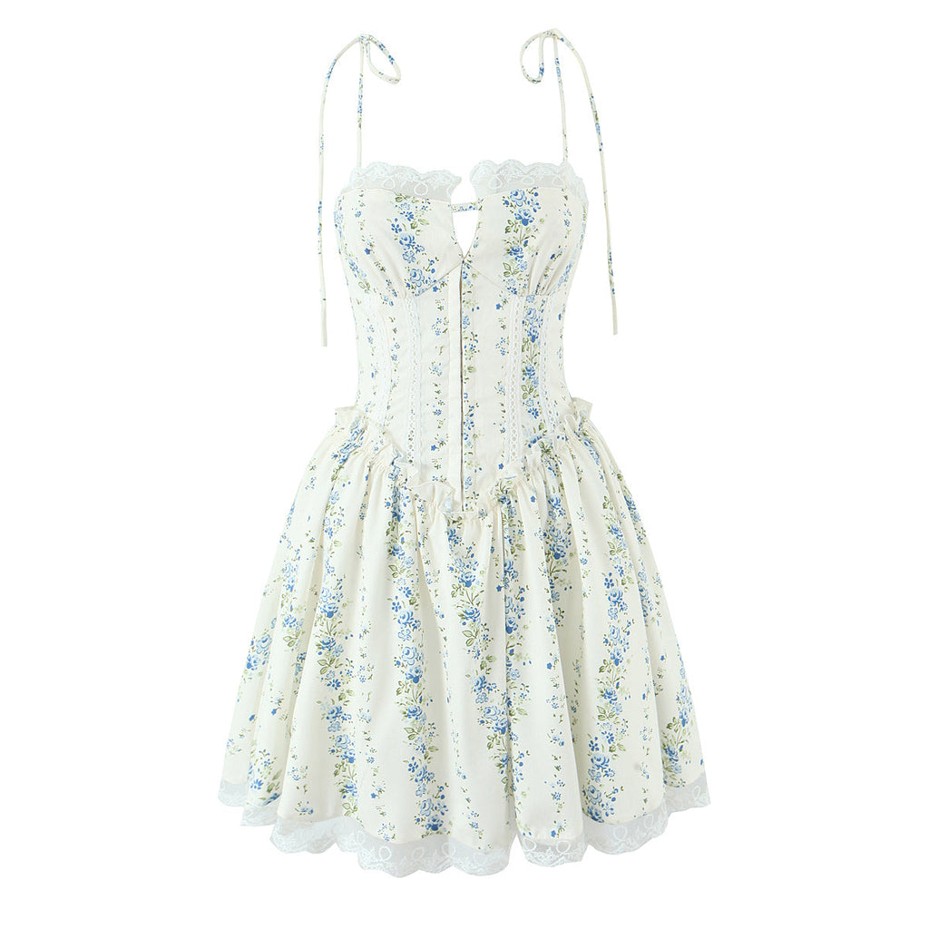 Women Clothing Sexy Sexy Lace Stitching Printing Waist Tight Dress