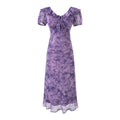 Ruffle Collar Puff Sleeve Short Sleeve Neckline Lace up Purple Dress Summer Waist Slimming Maxi Dress Women