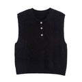 Women Clothing Autumn Sequined Diamond round Neck Half Cardigan Knitted Vest