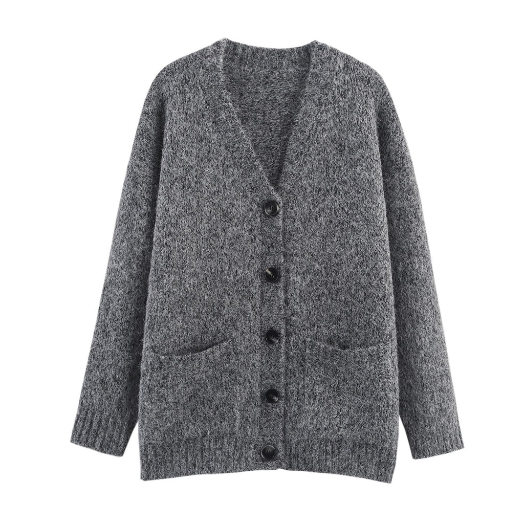 Women Clothing Autumn Lazy Autumn Winter Simplicity V neck Single Breasted Coat