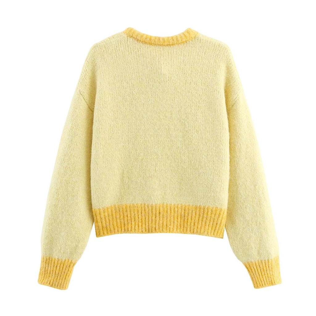 Women Clothing Fall round Neck Long Sleeve Bowknot Decorative Knitwear Coat