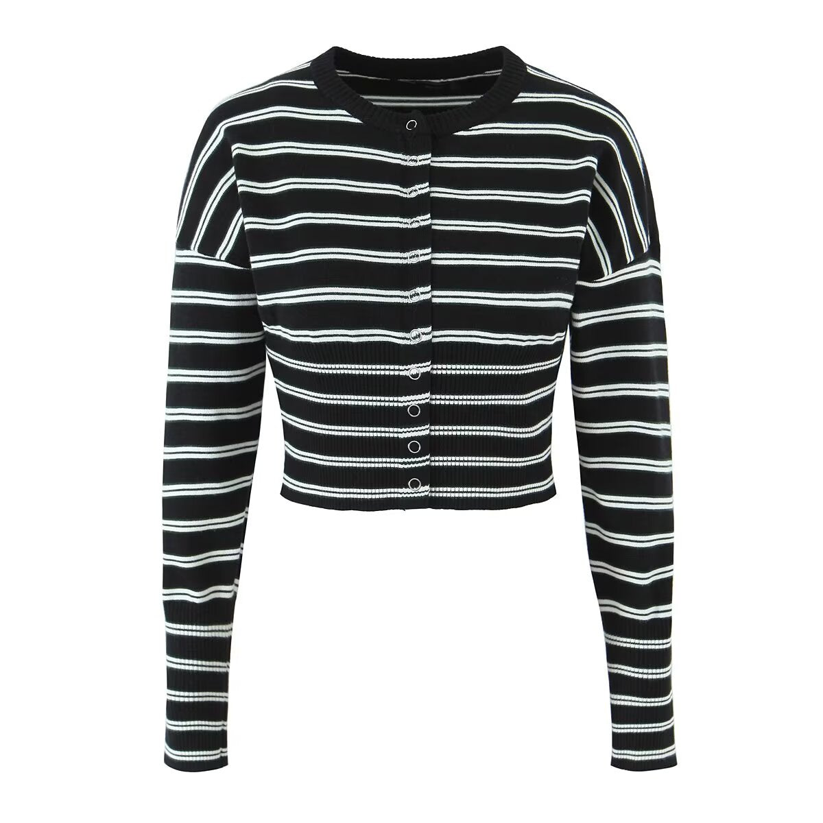 Fall Striped Sweater Top Sexy Slim Slimming Single Breasted Cardigan Coat for Women