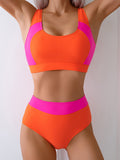 Women Swimsuit Split Sports Vest Contrast Color Swimsuit