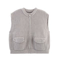 Fall Women Clothing Thick Needle round Neck Pocket Knitted Sweater Zipper Cardigan Vest