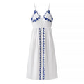 Women Clothing Fall Vacation Embroidered Strap Mid Length Dress
