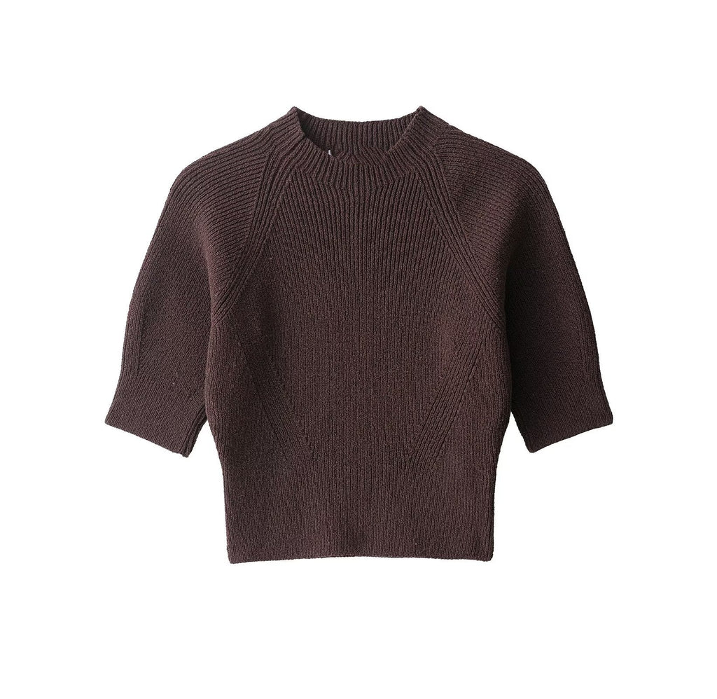 Elegant Women Clothing Short Sleeve Rib Sweater