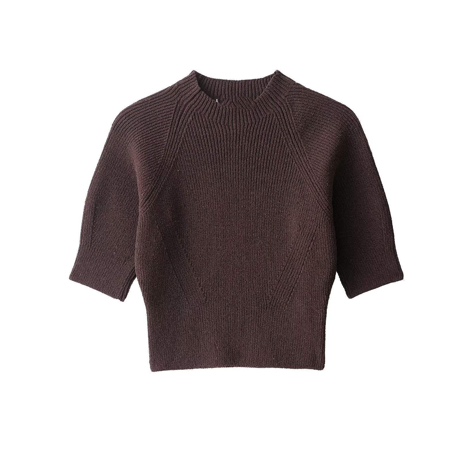 Elegant Women Clothing Short Sleeve Rib Sweater