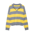 Fall Women Clothing Striped Polo Shirt Collar Sweater
