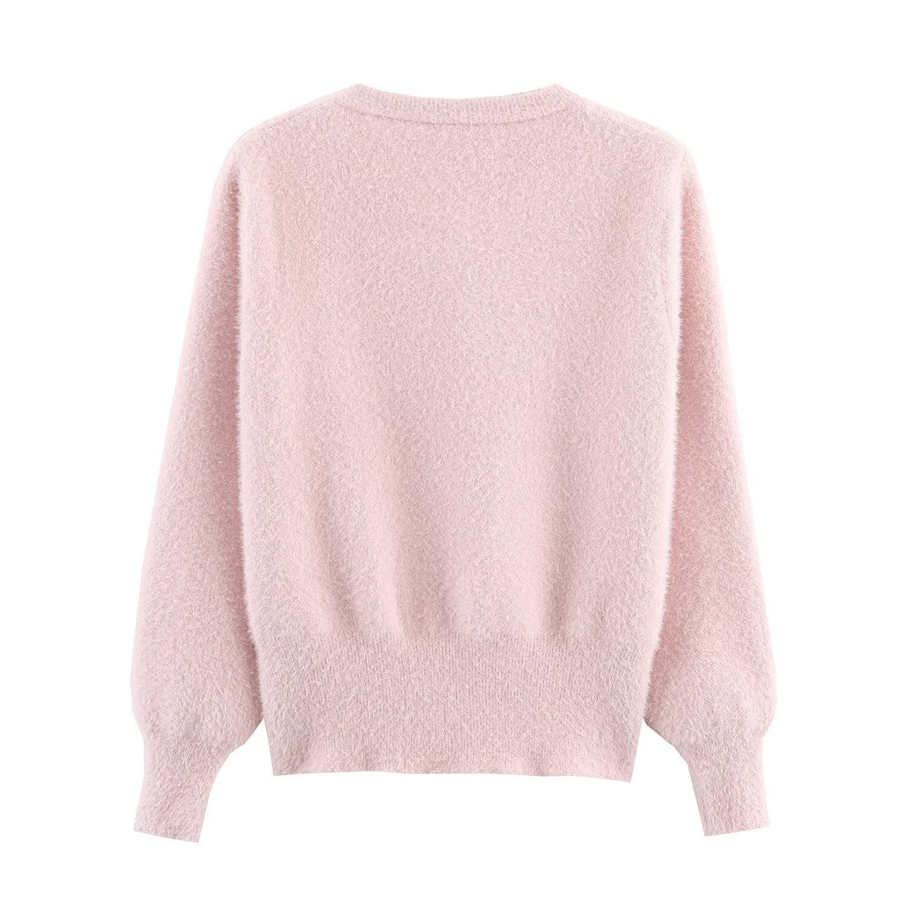 Women Clothing French Classic Chic Beaded Wool Three Dimensional Floral Knitted Imitation Mink Cardigan Coat