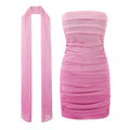 Holiday Gradient Pink Pleated Slim Fit Ribbon Tube Top Dress Elastic Wrapped Sexy Women Dress