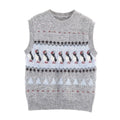 Women Clothing Autumn Korean Outerwear Bandage Floral Decorations round Neck Knitted Vest Top