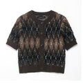 Women Clothing Autumn Beautiful Diamond Pattern Short Sleeve Knitted Coat