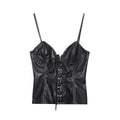 Women Clothing Best Casual Faux Leather Bow Suspenders Top