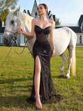 Lace Sequined Hollow Out Cutout out Tube Top Evening Dress Slim Fit Slim Tall Looking Slit Design Cocktail Dress